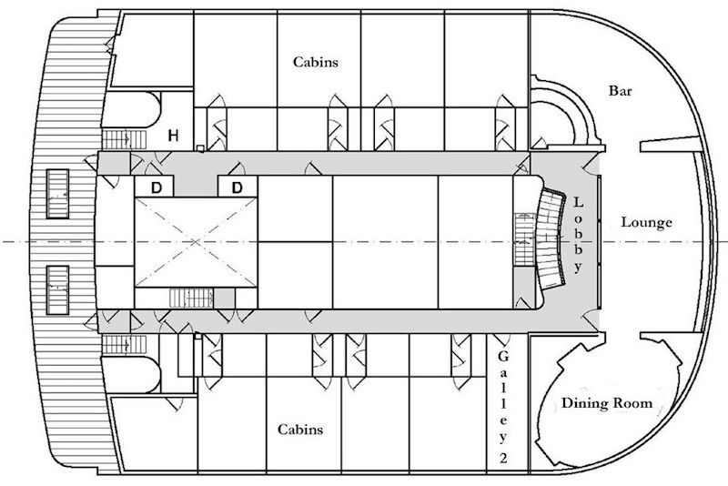 Plano de la cubierta promenade del buque "Cap San Diego"