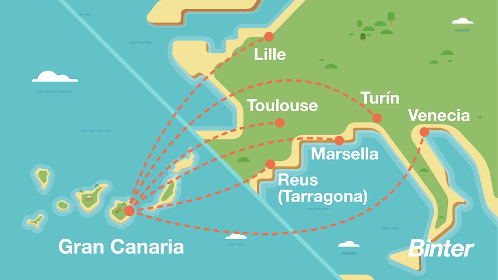 Binter potencia a Gran Canaria en sus vuelos a Francia e Italia