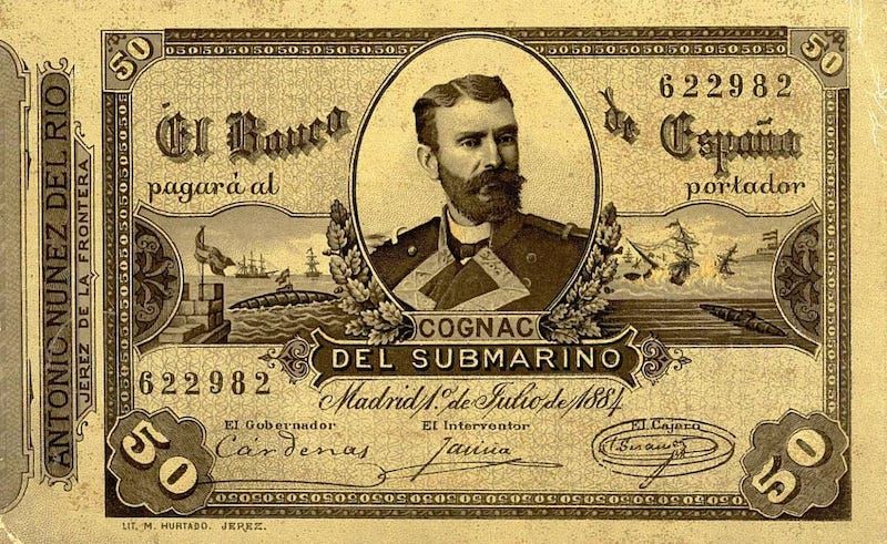La figura de Isaac Peral en marcas de bebidas de tres siglos