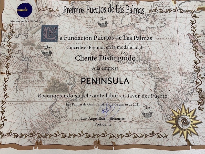 Puertos de Las Palmas reconoce el liderazgo de Península
