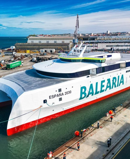 Astilleros Armón Gijón pone a flote el nuevo fast ferry 100% eléctrico “España 2030” de Baleària